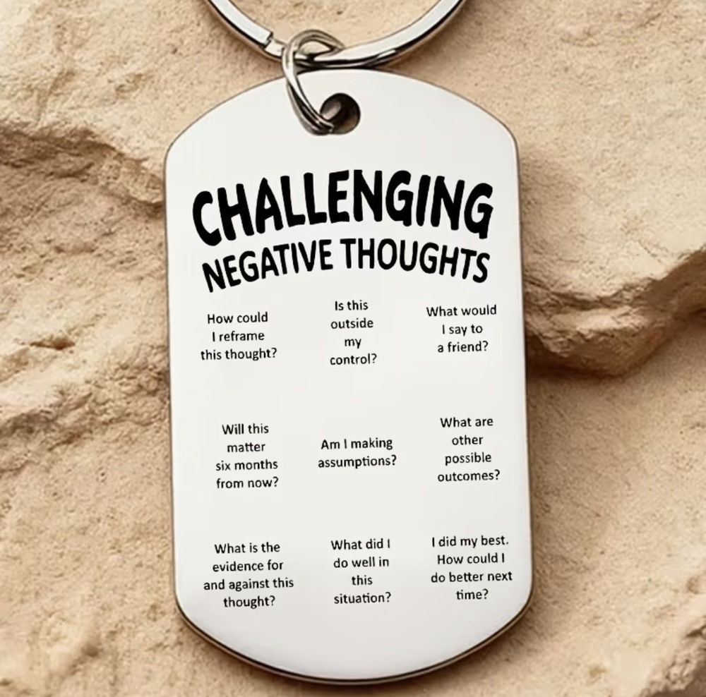 3/$25 Challenging Negative Thoughts Stainless Steel Keychain NEW